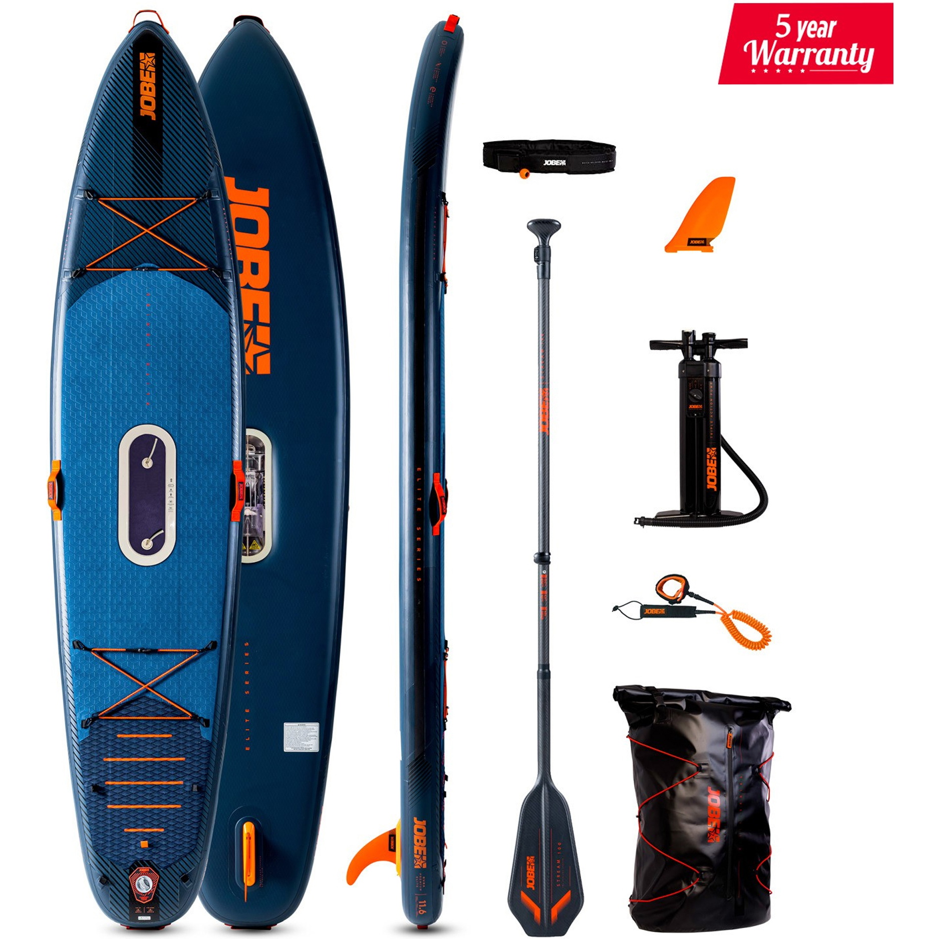 Jobe E-Duna Elite 11'6 Inflatable Paddle Board Package 488823001 - Blue - Board, Bag, Pump, Paddle, Fin & Leash